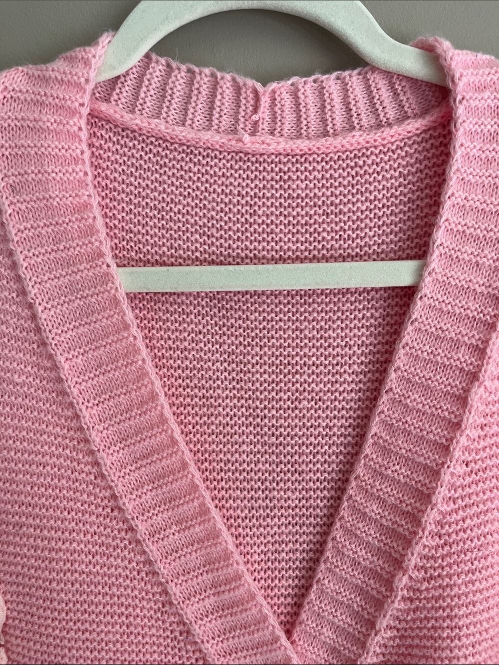 SHEIN 3D Floral Patch V Neck Button Down Cardigan Pink Sweater size 1X - Picture 8 of 14